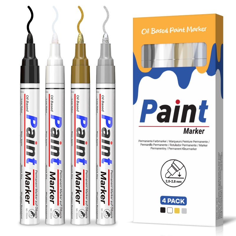 SAKEYR Paint Pens-4 Colors Permanent Oil Based Paint Markers, Quick Dry, Waterproof Paint Pen Markers for Metal, Plastic, Fabric, Wood, Glass, Rock - Image 1